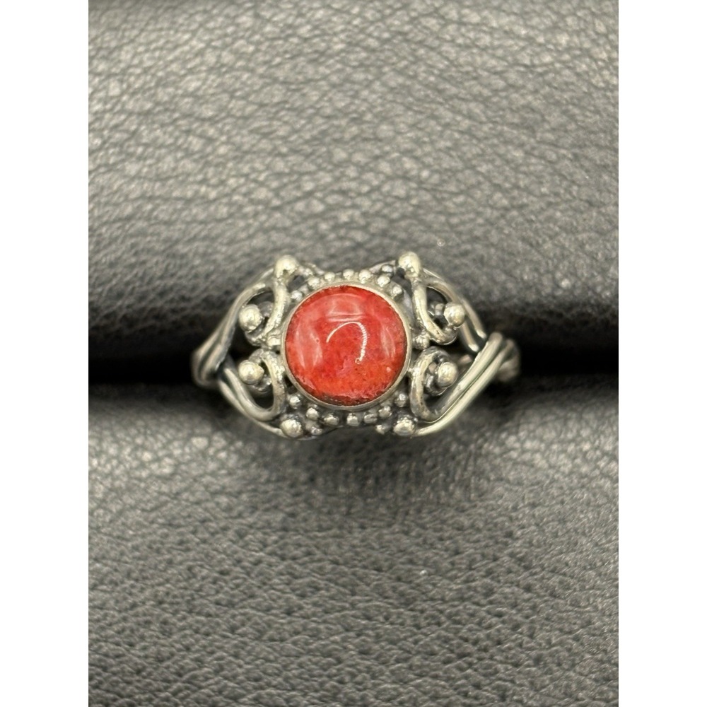 New Condition Sterling Silver Coral Bali Heart Twist Shank Ring 925 Size 7 E12